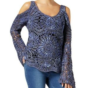 Inc Blue Cold-shoulder Crochet Knit Top Size M